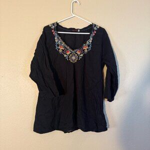 Johnny Was Embroidered Black Boho Tunic Top Xl
